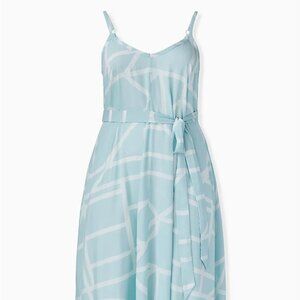 Torrid Mint Blue Geo Challis Self Tie Midi Trapeze Dress